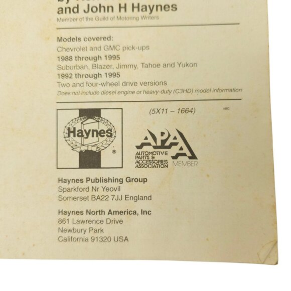 Haynes 1664 Repair Manual Chevrolet GMC Pick-Ups 1988 Thru 1995 2WD And 4WD - Picture 3 of 16